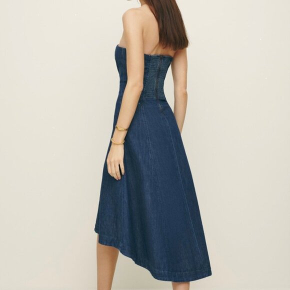 NWT, Reformation, Zoie Denim Midi Dress, color Juniper, Size 4 - Picture 3 of 3